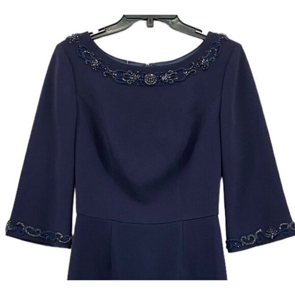 Lucian Matis Sz 4 Dress Beaded Waves Blue Mid Sleeve Cocktail Classic Minimalist - Picture 4 of 10